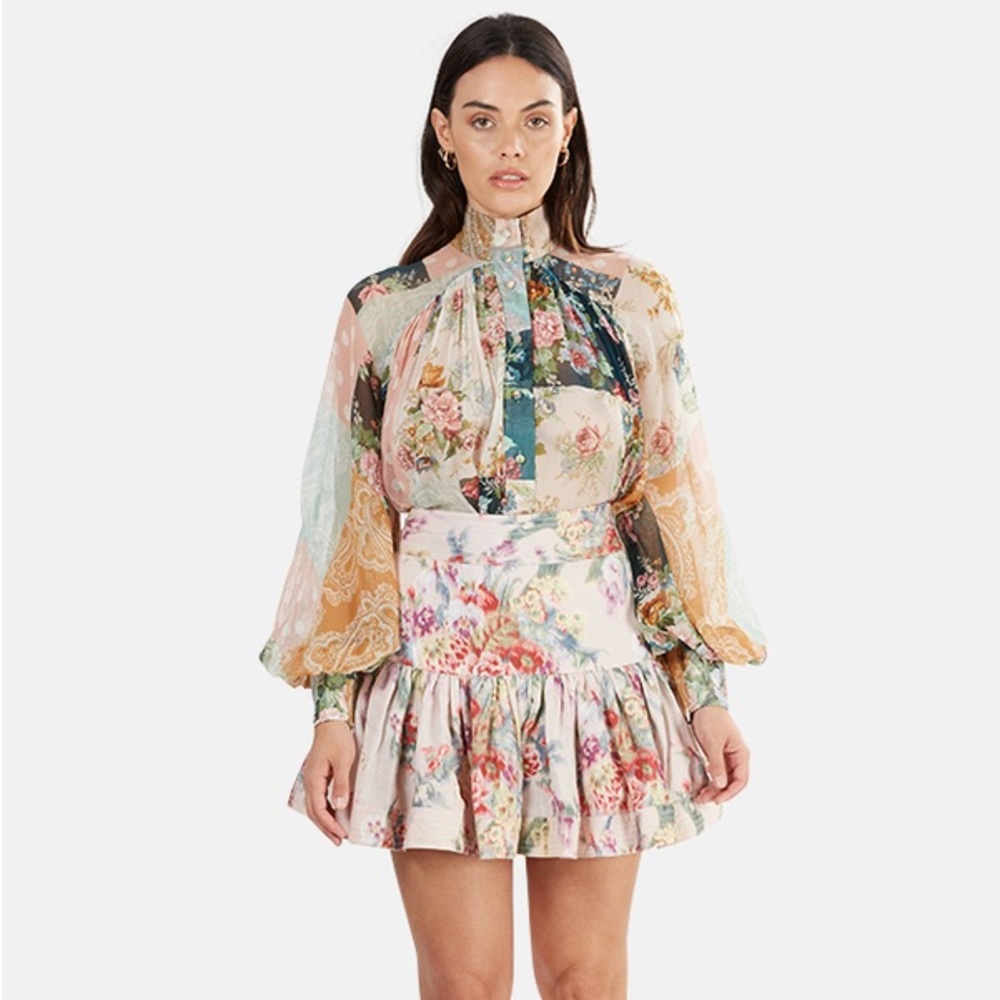 Like new zimmermann wavelength flounce floral linen skirt